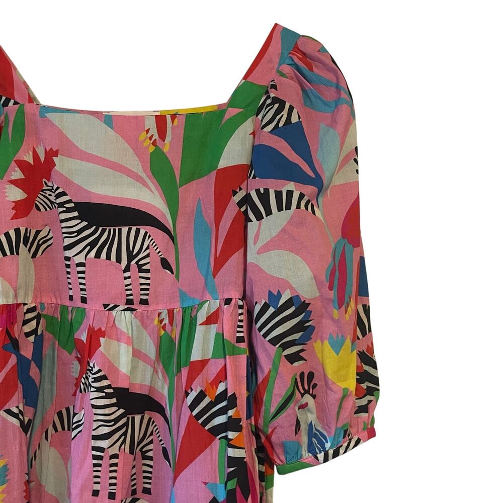 NWT Harringtons Pink Zebra‎ Print Puff Sleeve Mini Dress Size XS - Picture 3 of 6